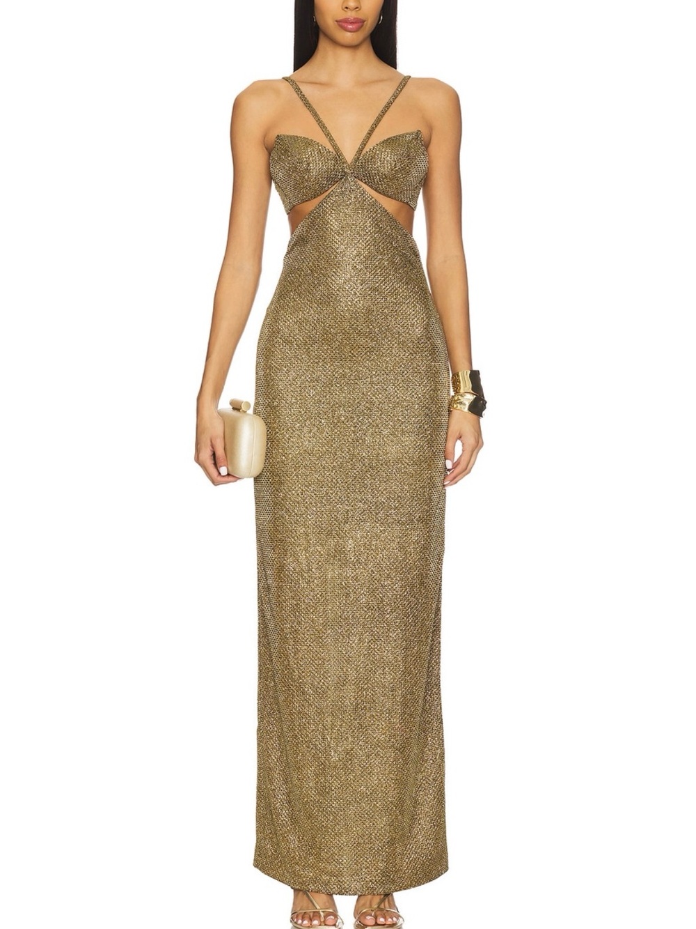 PatBO Metallic Gold Cutout Gown